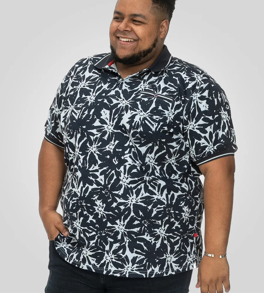 D555 Duke Big Mens Polo Shirt Hawaiian Print Blue 2XL 3XL 4XL 5XL 6XL (611711-K)