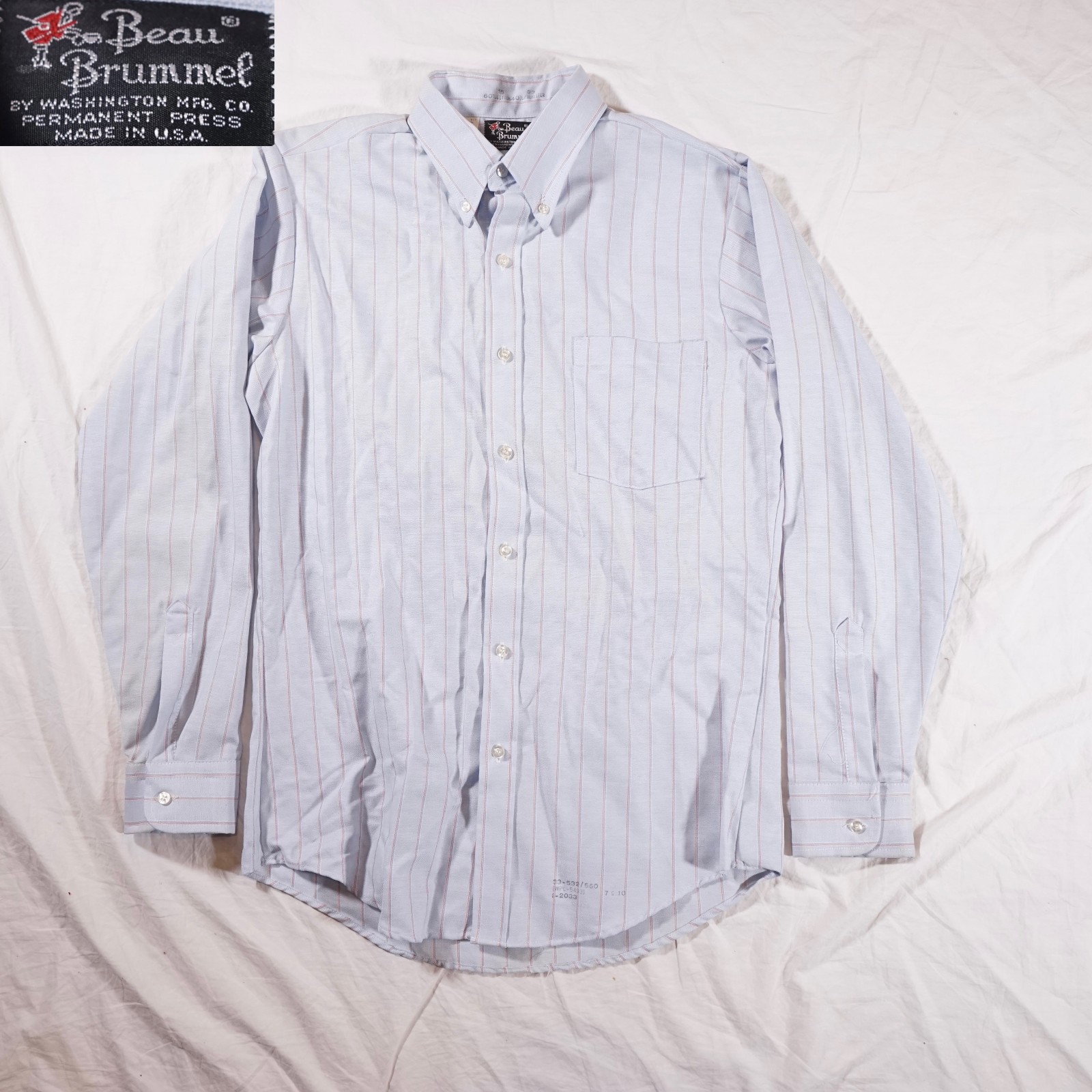 Beau Brummel Vintage Button Up Dress Shirt Stripe Pinstripe Made in USA Cotton