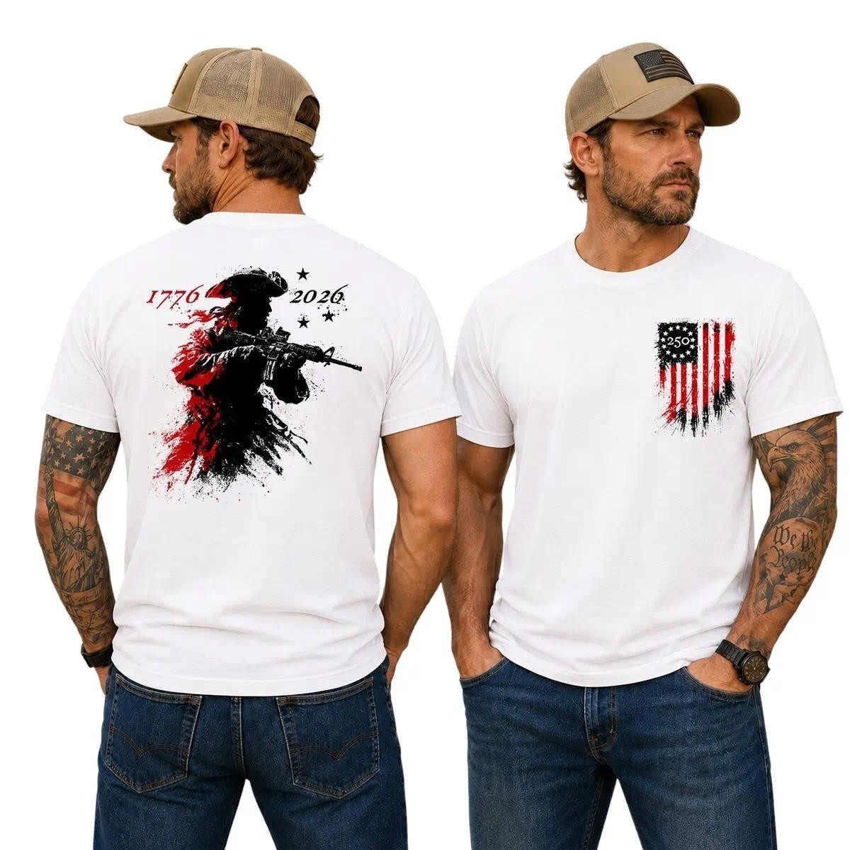 250th Anniversary Distressed American Flag T Shirt, Revolutionary Soldier Tee