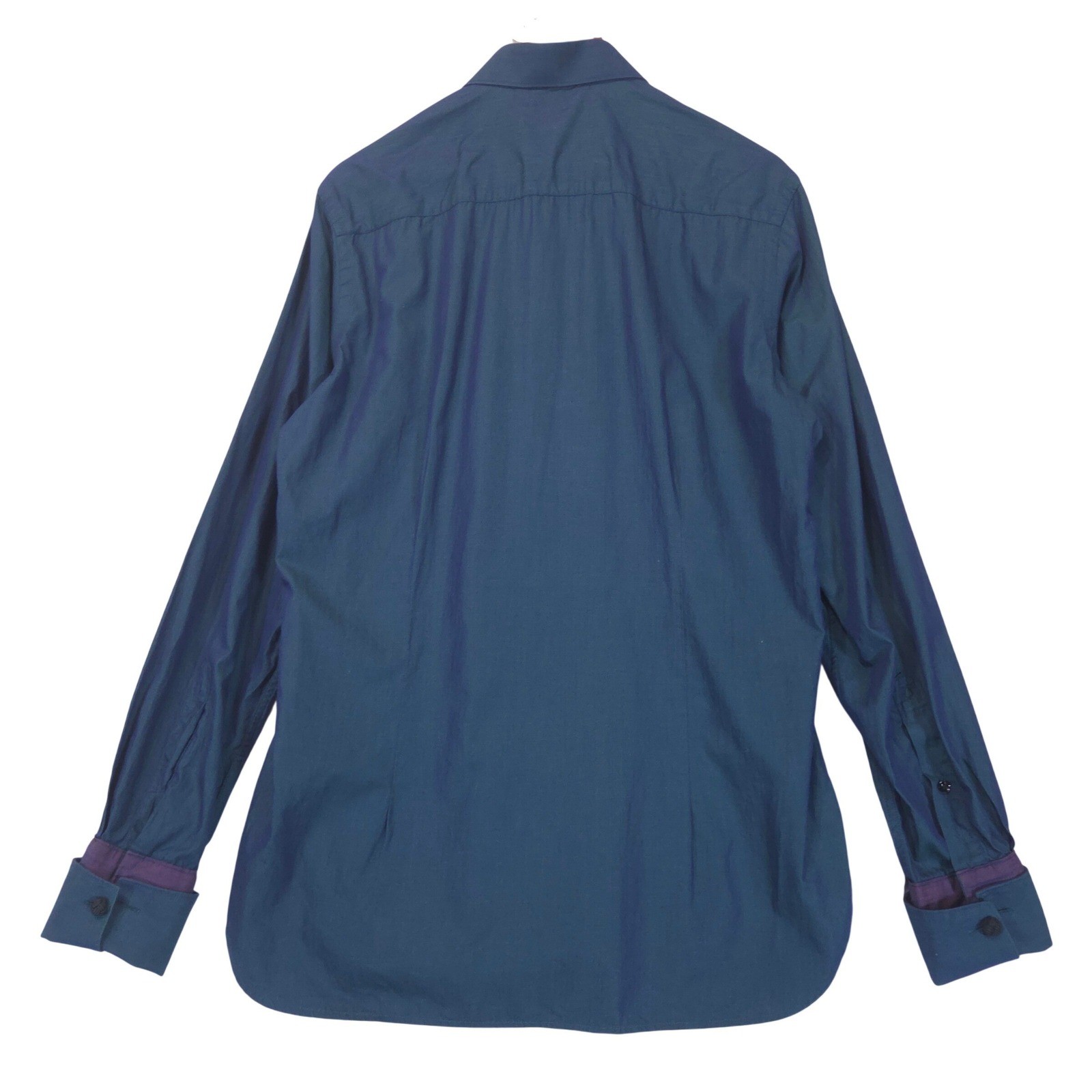Blackberrys Iridescent Deep Teal Mens Shirt 40 L Cotton Button Down Knot Preppy