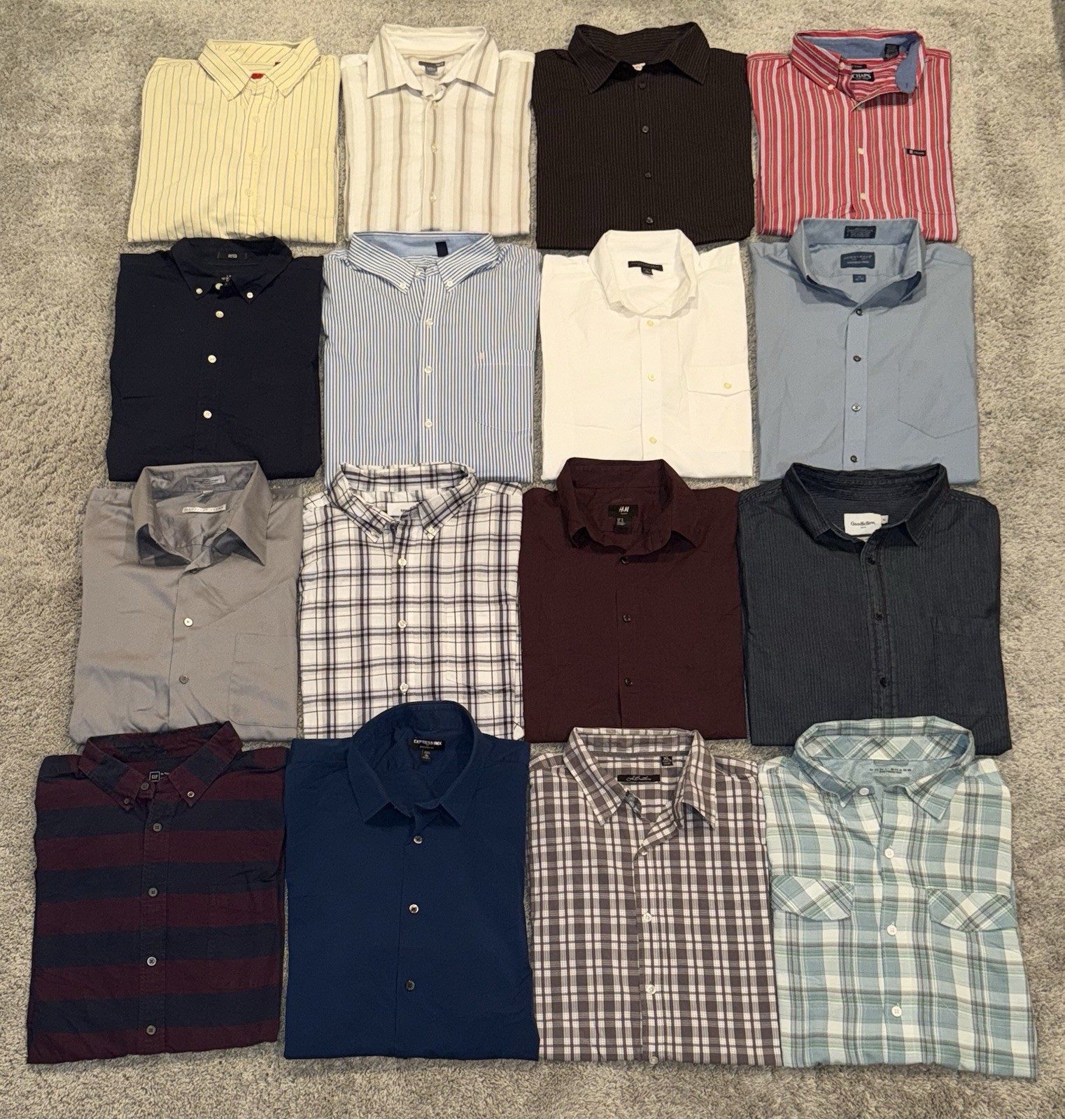 Lot of 34 Men’s Extra Large (XL) Long Sleeve Button Down Casual/Dress Shirts
