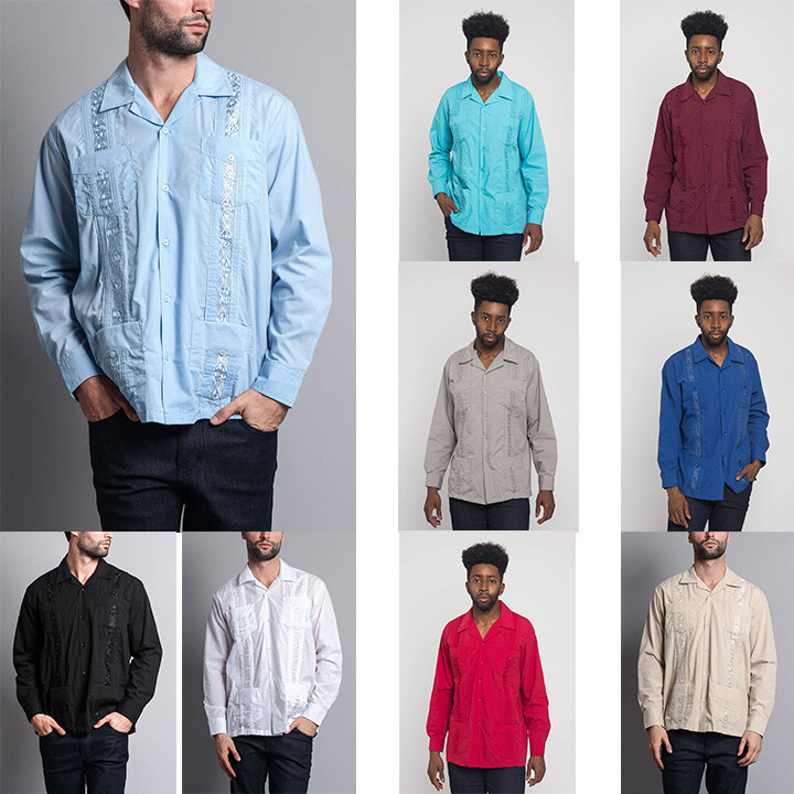 NEW MEN’S LONG SLEEVE BEACH WEDDING CUBAN GUAYABERA SHIRT BARTENDER 2016-1