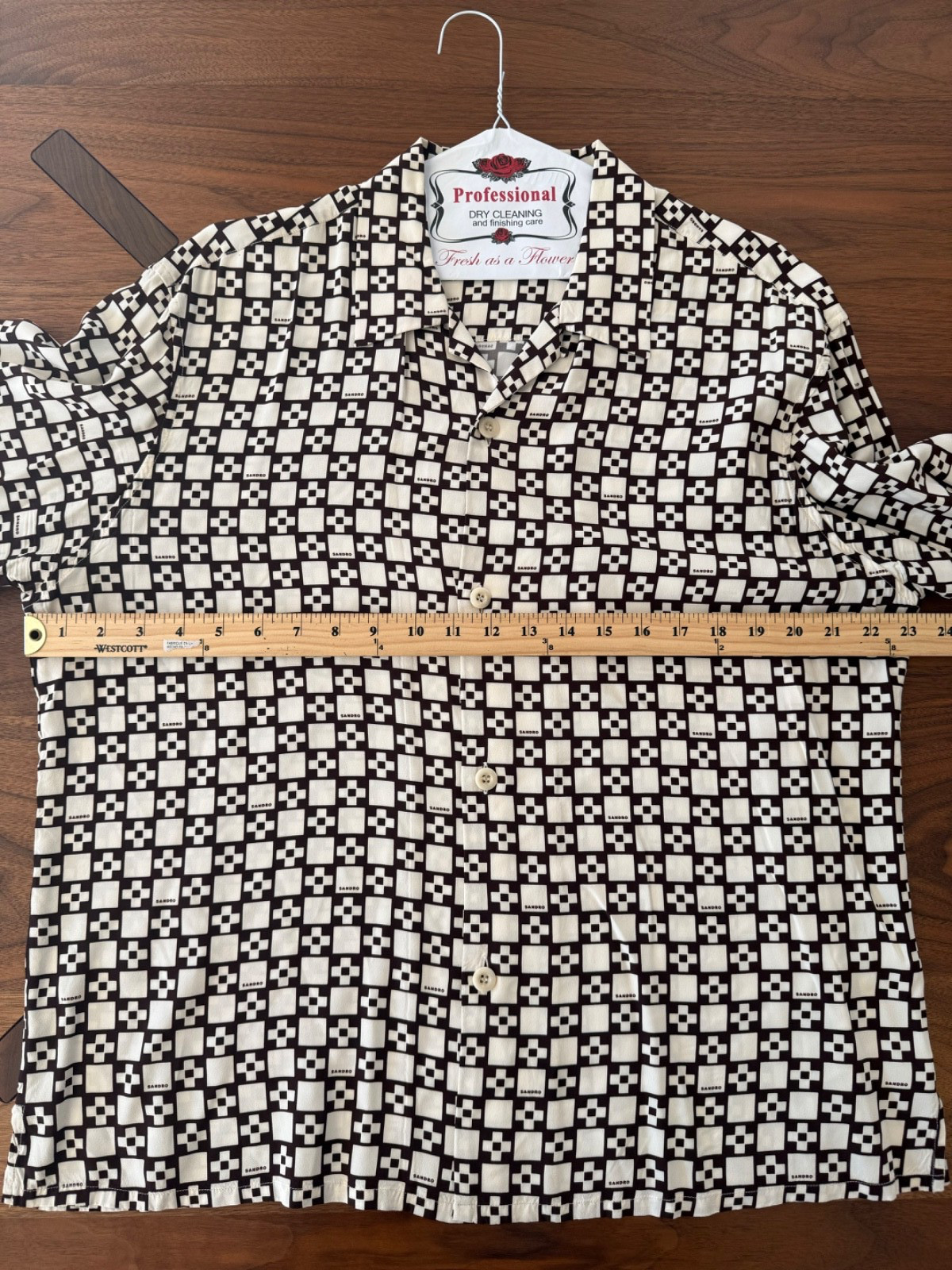 Sandro Square Cross Geometric Long Sleeve Button-Down XXL Cream / Black LV Louis