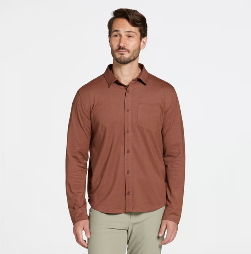 VRST Men’s Button Down Shirt Size Large Earth Brown Heather Anti-Odor Stretch