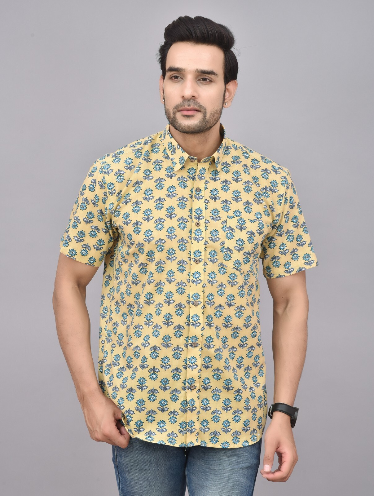 Hand Printed Shirt, Light Fabric Shirt, 100% Cotton Shirt, Handmade Cotton Shirt