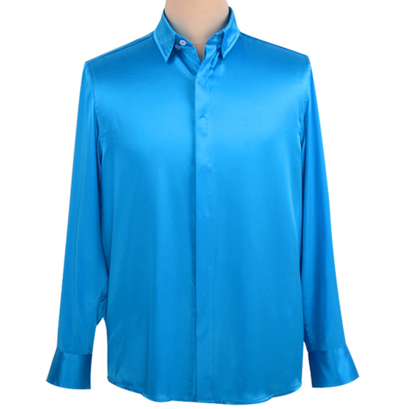Men’s 100% Pure Mulberry Silk Formal Business Dress Shirt Button Up Front