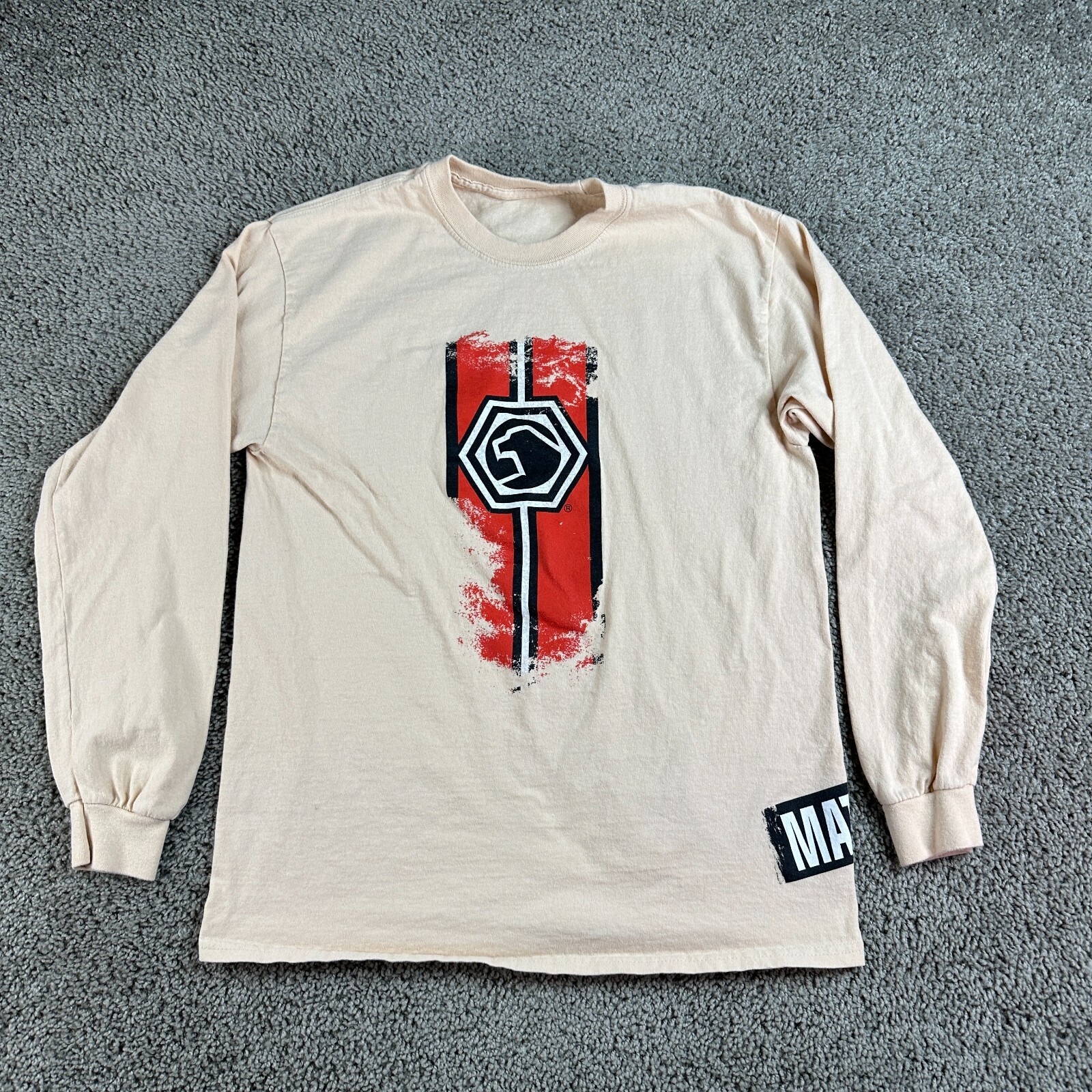 Matco Tools Shirt Mens Small Orange Black Wrap Around Print Long Sleeve Mechanic