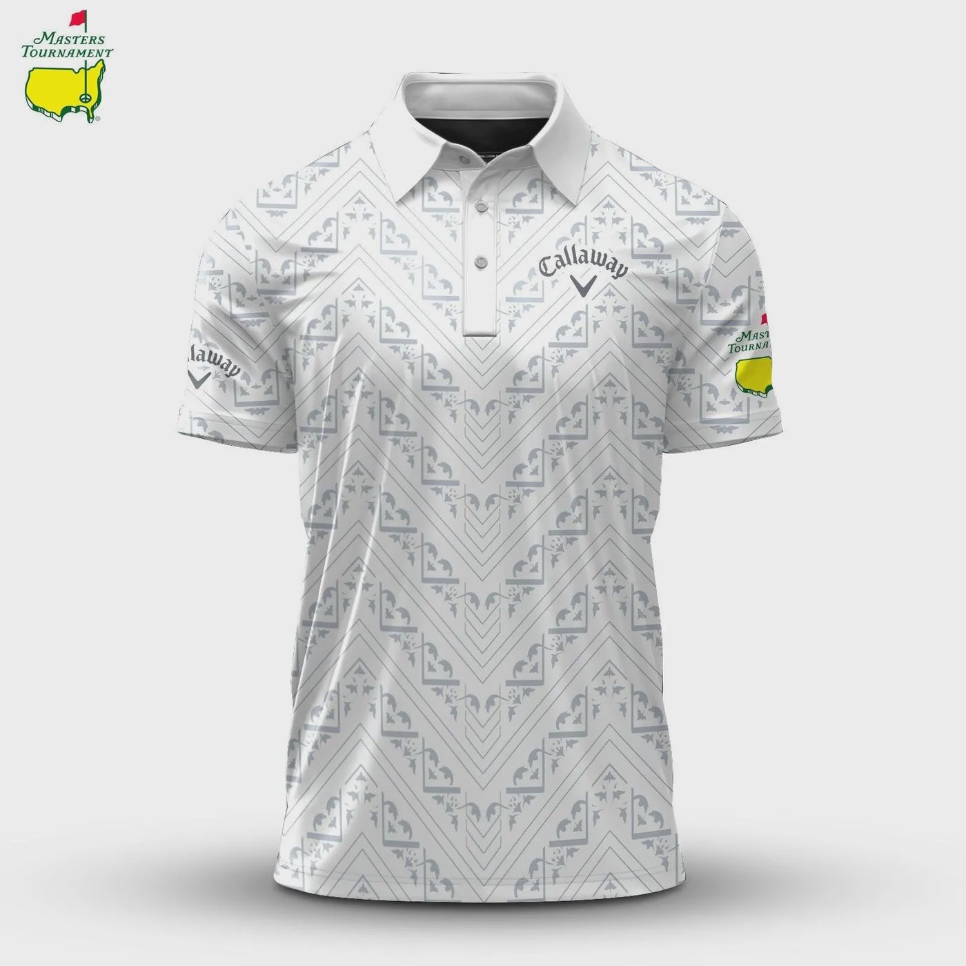 Callaway Masters 2026 Golf Polo White Pattern AOP Performance Shirt Men