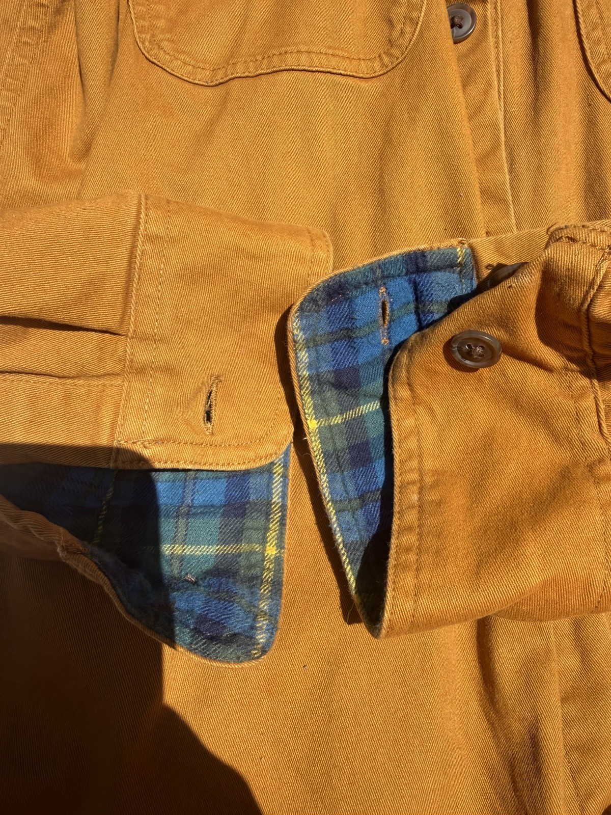 Lands’ End Men’s Flannel Button-Up Shirt Small Brown Blue Plaid Long Sleeve