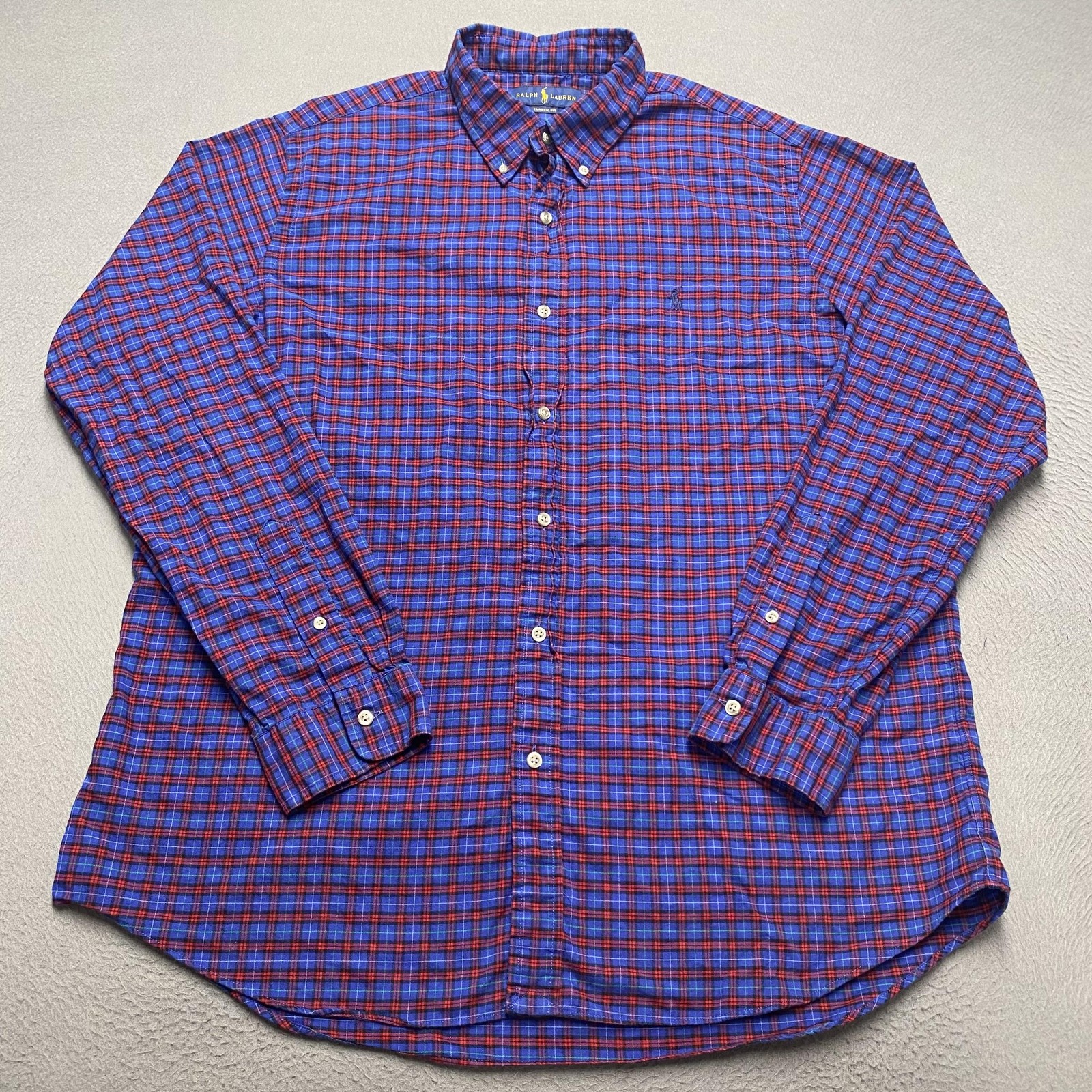 Ralph Lauren Shirt Mens XL Blue Red Plaid Classic Fit Button Down Cotton