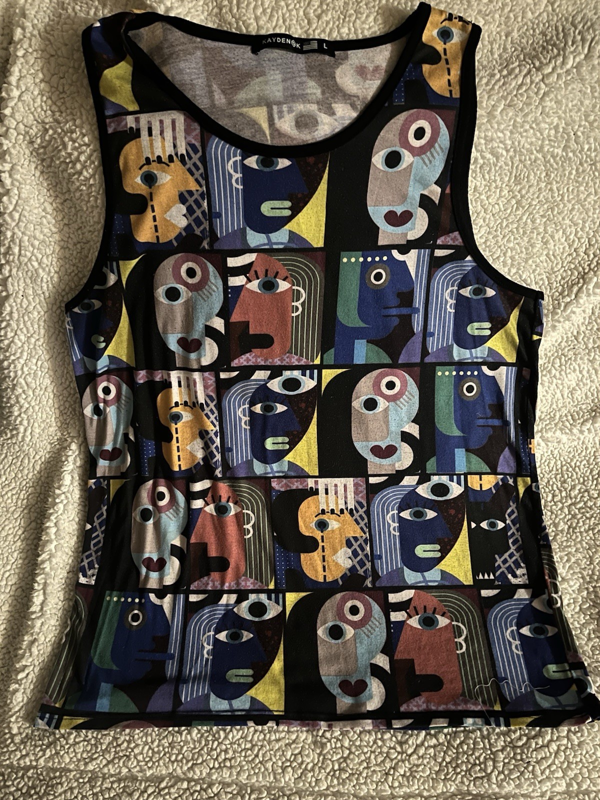 Kayden K men’s Multicolor Abstract Art Face Print Tank Top Scoop Neck L