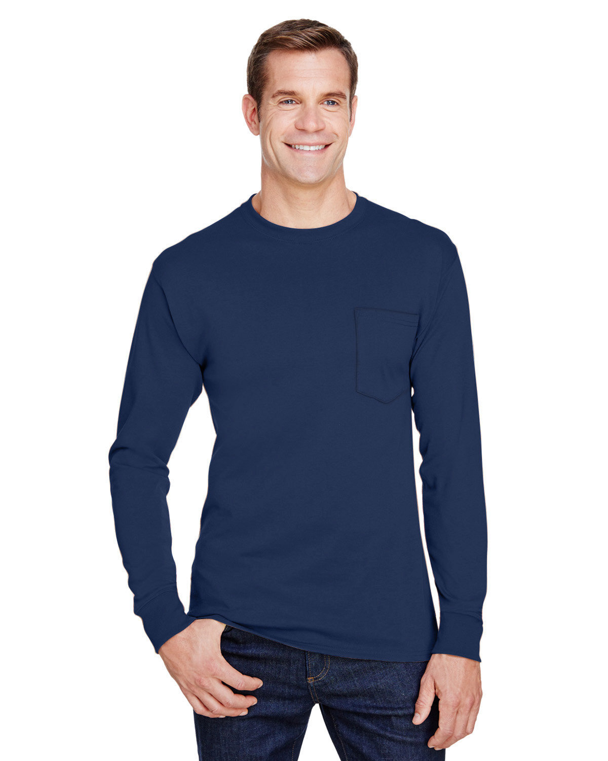 Hanes Adult Workwear Long Sleeve Pocket Stylish T Shirt Casual T-Shirt W120