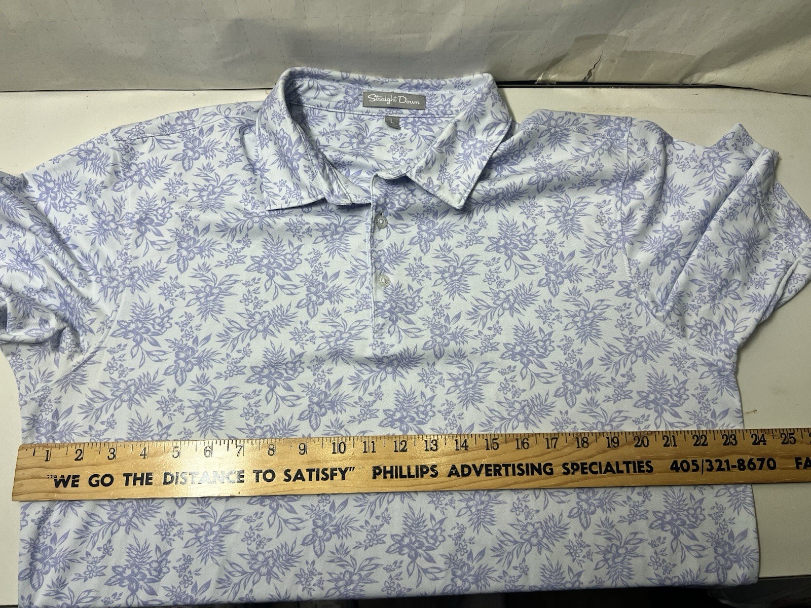 Straight Down Polo Shirt Mens Large Purple Floral Golf Performance Knit Print