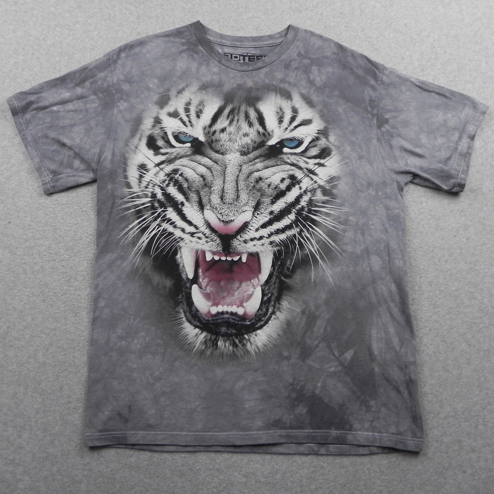 The Mountain T-Shirt Mens L White Tiger Gray Tie Dye Short Sleeve 3D Graphic Tee