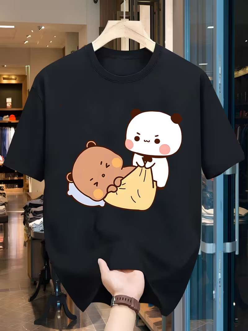 Men Bubu Dudu Panda Bear Cute Kawaii Graphic T-Shirt Cotton Short Sleeve Tee