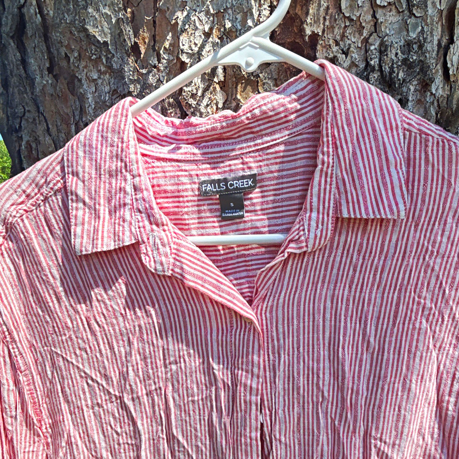Falls Creek Men’s Red/White Striped Point Collar Button-Up Shirt S Regular