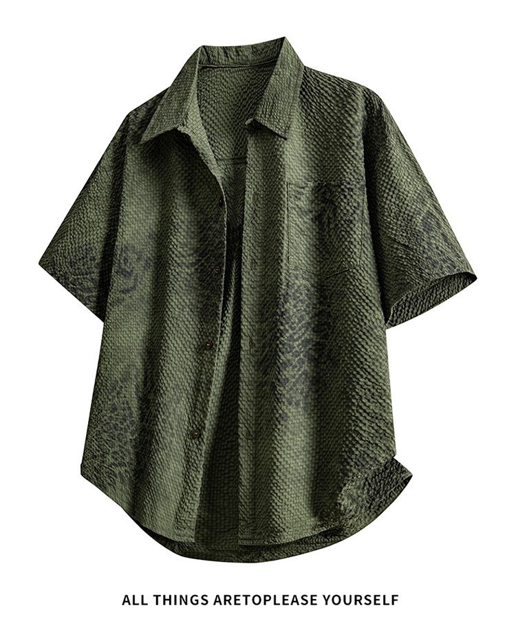 Designer Style Men Tie Dye Shirt Seersucker Casual Loose Beach Summer Tops M-3XL