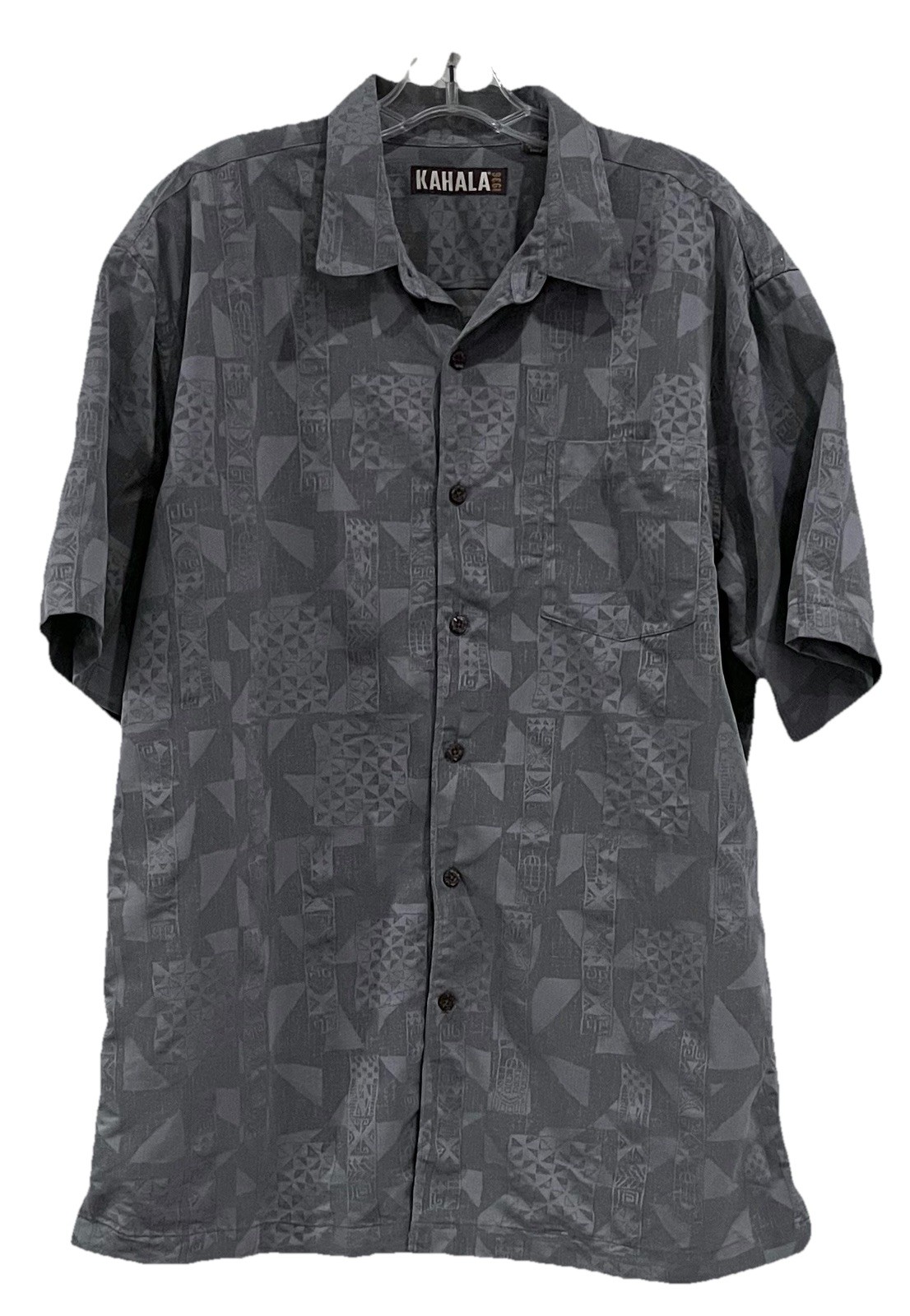 Kahala Men’s Hawaii Shirt Textured Polynosic Rayon Geometric Pattern Gray XL