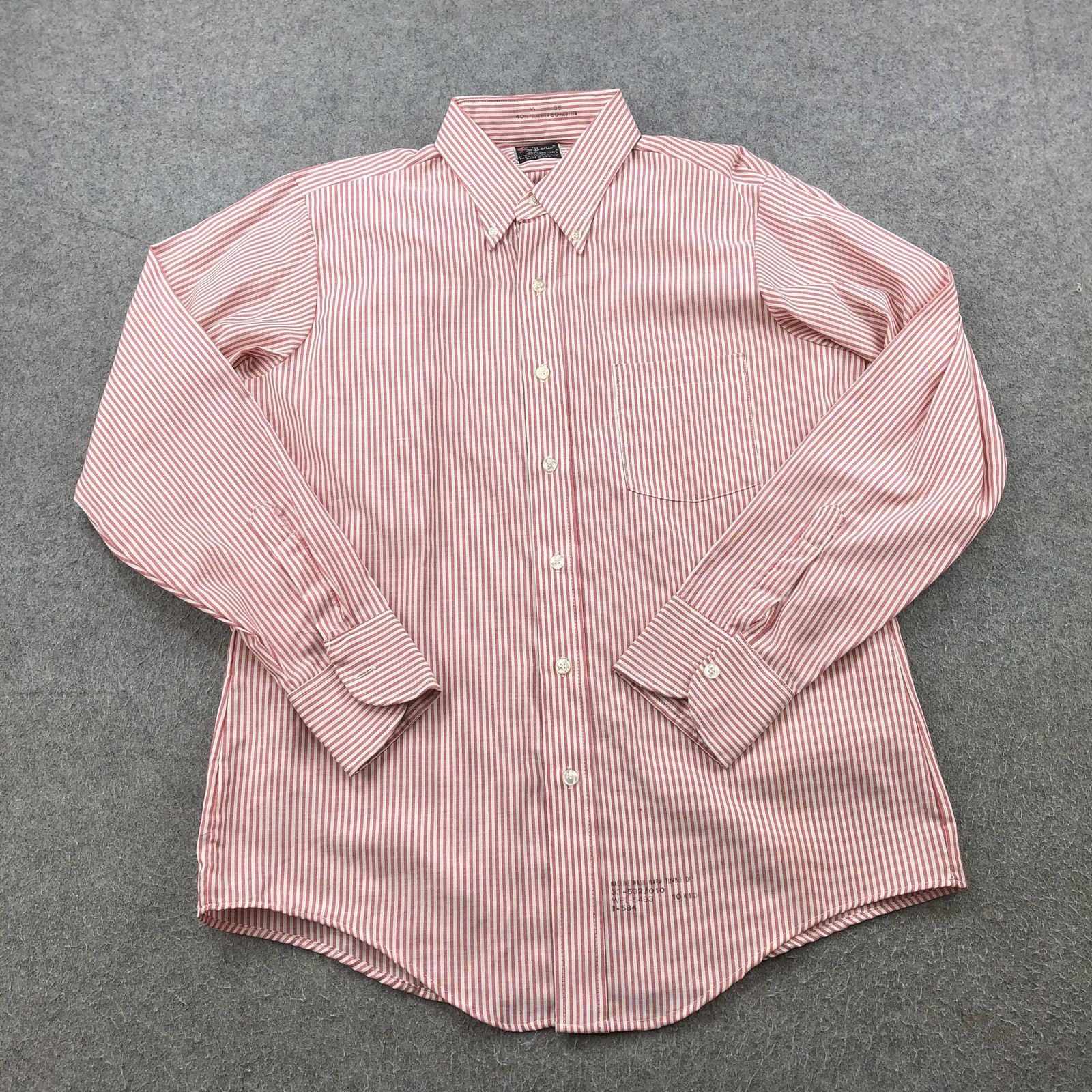 Vintage Beau Brummel Shirt Mens Large 16 35 Red White Striped Button USA 70s
