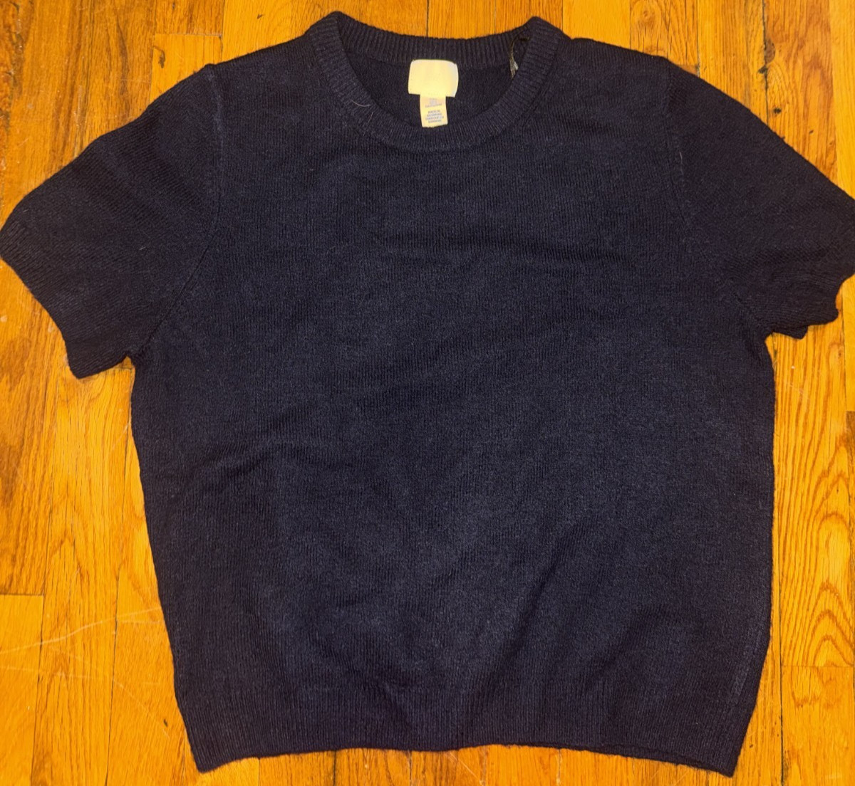 H&M Women’s Navy Blue Short Sleeve Wool Shirt Size Large Good Condition