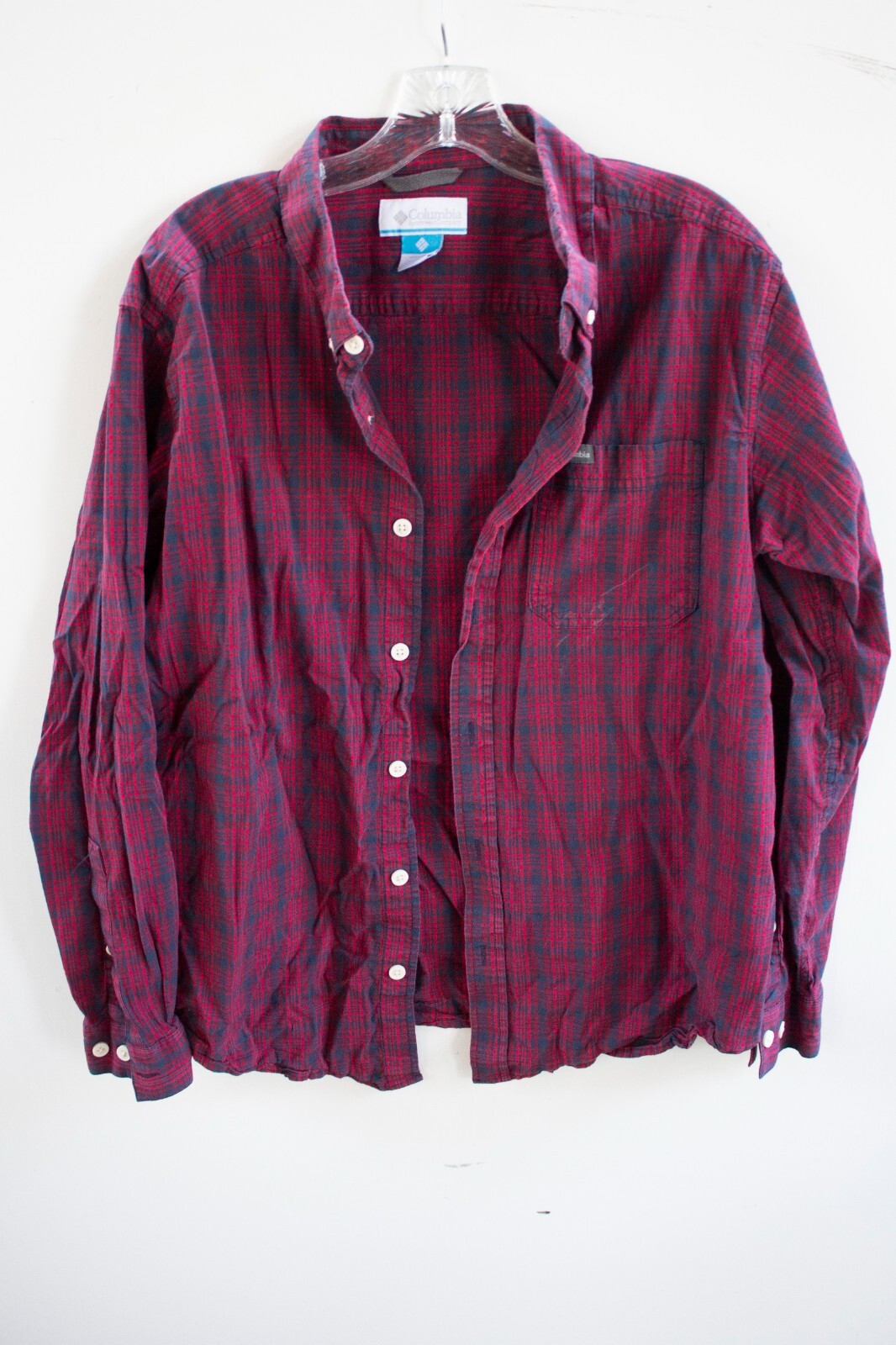 Columbia Mens Shirts Red Plaid Button Down Classic Outdoor Cabin Casual Size L