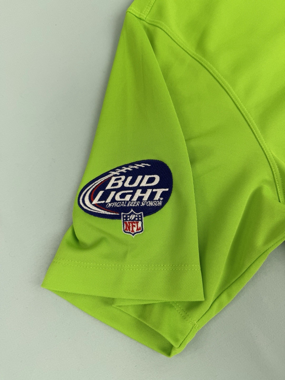 NWT Nike Golf Dri‑FIT Neon Green Polo Seahawks & Bud Light NFL Logo Shirt Sz L
