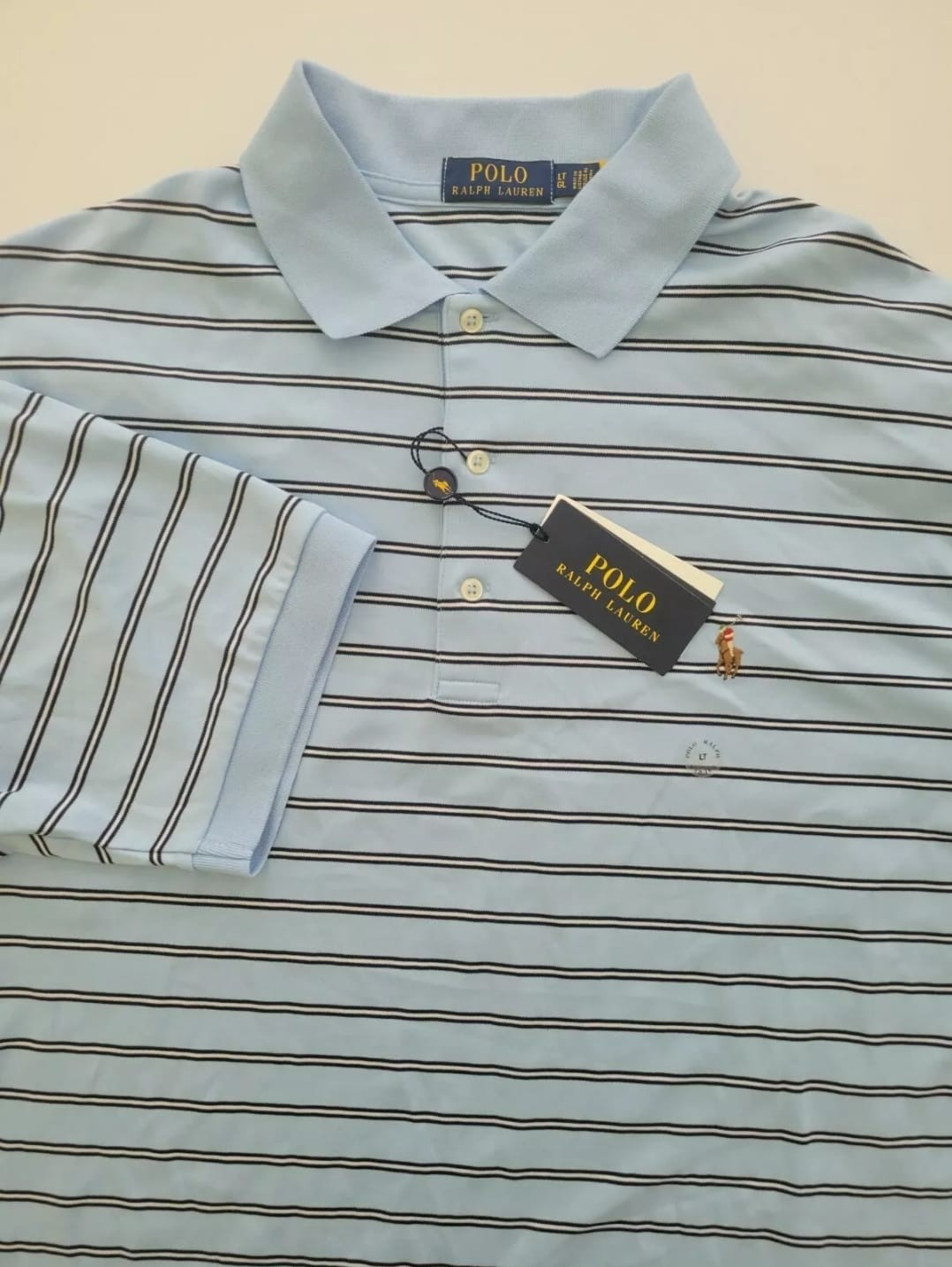 Polo Ralph Lauren Mens LT Blue Stripe Short Sleeve Polo Shirt (A4)