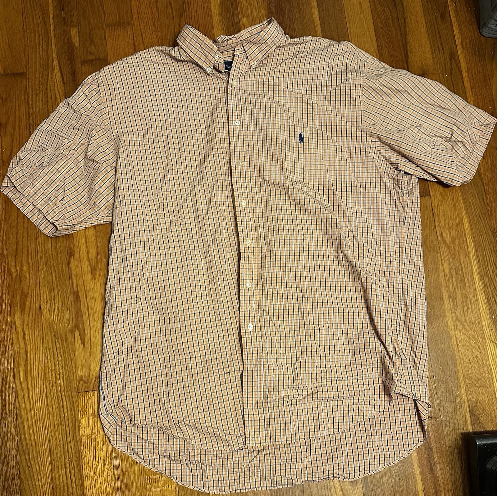 POLO RALPH LAUREN BUTTON FRONT SHIRT Mens 2XLT Tall Check w/ Blue Pony