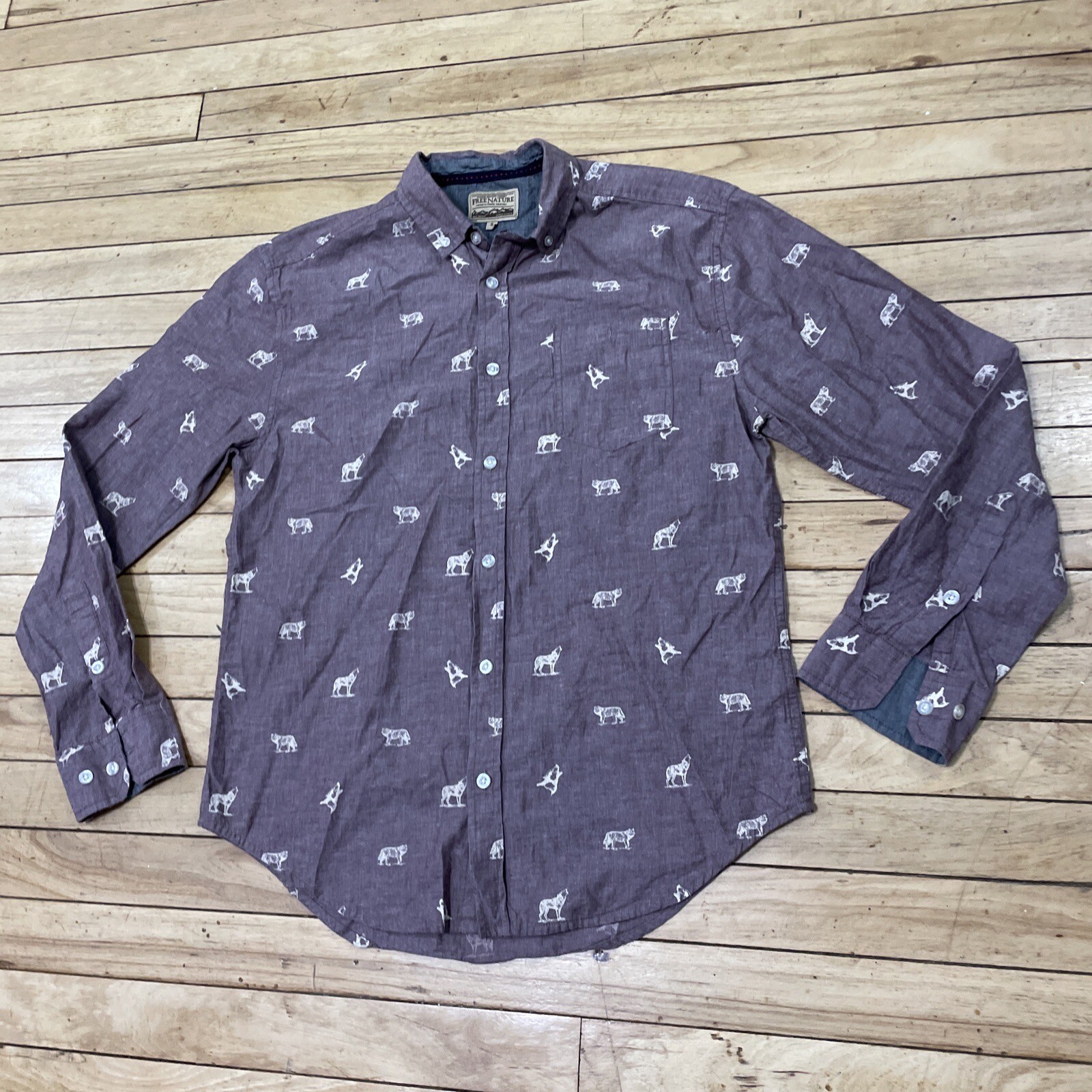 Free Nature Animal Wolf Print Button Shirt Men S Soft Purple AOP Long Sleeve