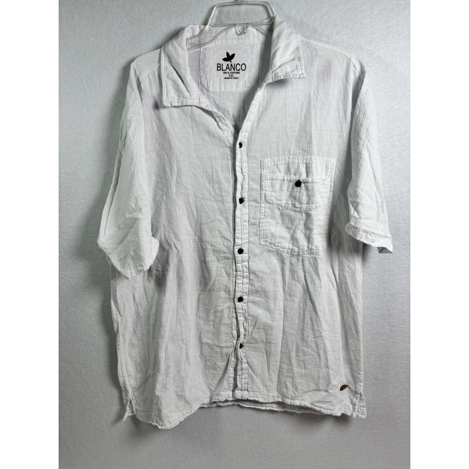 Blanco Mens White Textured Cotton Short Sleeve Button Up Shirt XXL Made in Peru