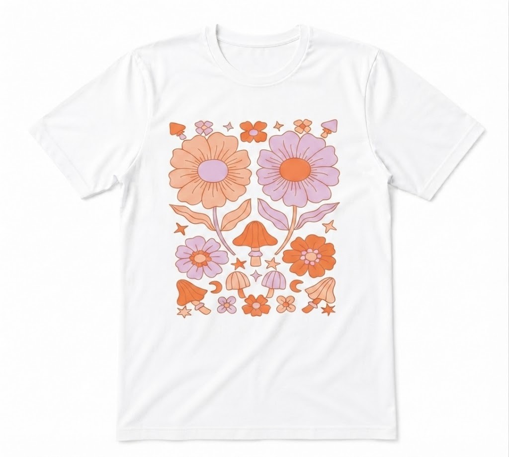 Daisy Mushroom Inspired Boho Wildflower Gift Tee White T-shirt