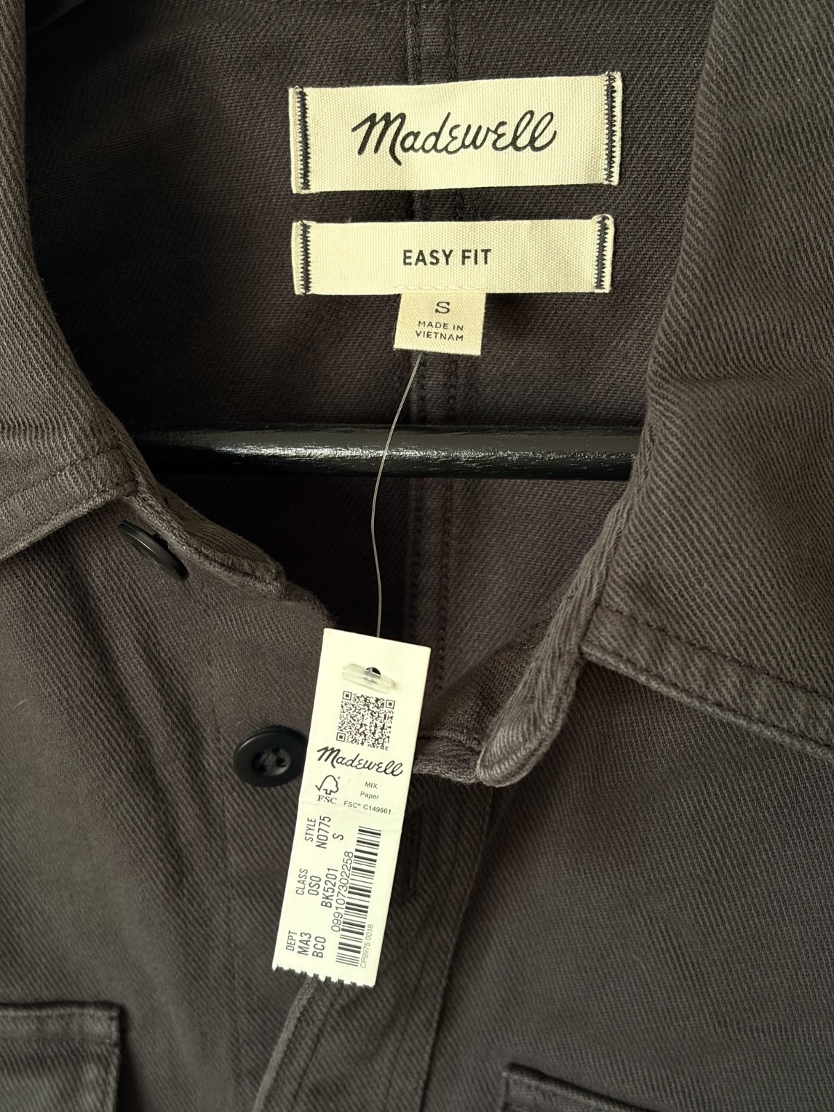 Madewell Men’s Cotton Utility Overshirt Black – Small – NWT