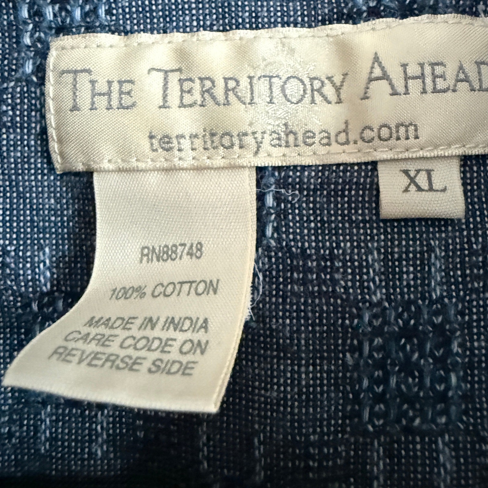 THE TERRITORY AHEAD Blue Textured Relaxed Fit Short Sleeve Button Down Shirt XL