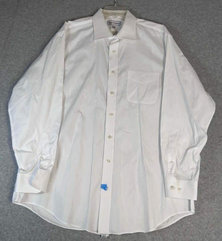 PAUL FREDRICK Men’s Dress Shirt 17.5 x 35 White 100% Cotton Machine Wash READ
