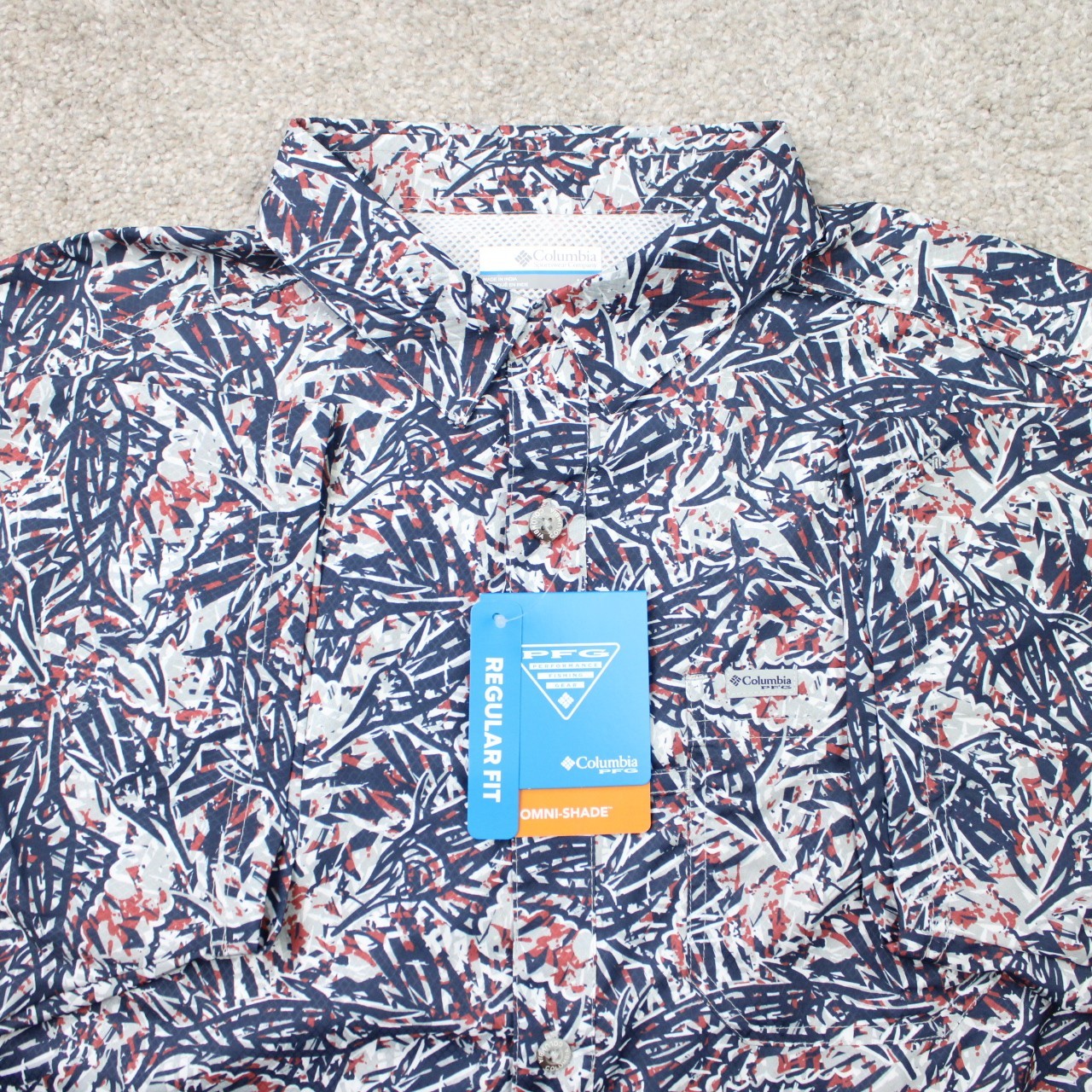 Columbia PFG Shirt NWT Mens Medium Blue Chemise Super Slack Tide Camp S/S Button