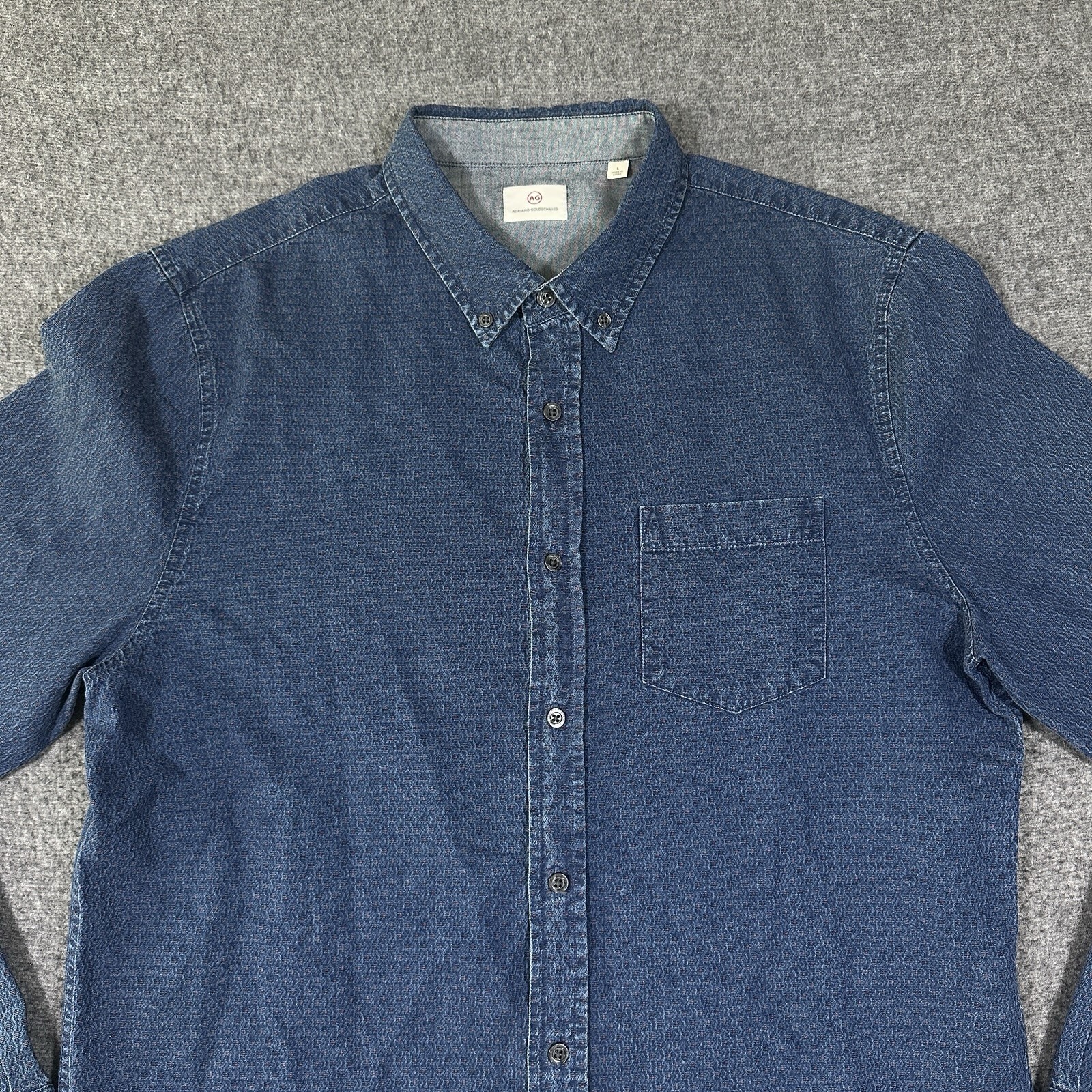 Adriano Goldschmied Chambray Button Down L/S Shirt Mens L Textured Micro Pattern