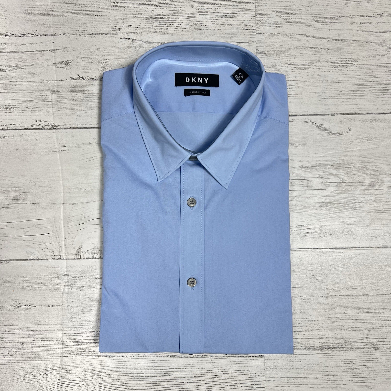 DKNY Mens Slim Fit Stretch Dress Shirt 16.5 34/35 Large Blue Topaz NWT LS New