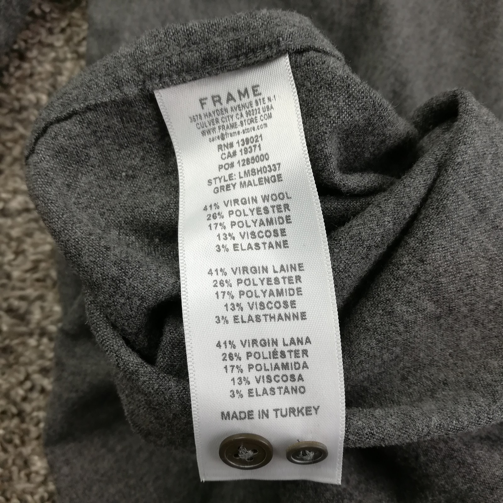 Frame Shirt Flannel Wool Blend Overshirt Machine Washable L/S Mens Medium $228