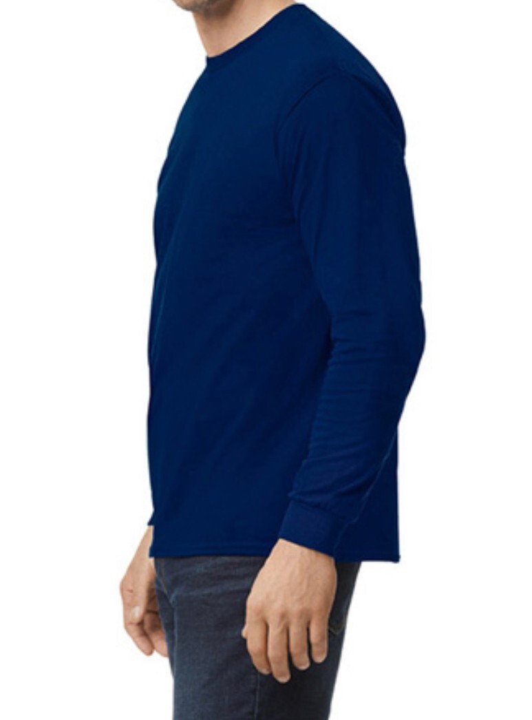 First Quality NEW Navy Gildan Heavy Cotton Adult Long Sleeve T-Shirt, Size M.