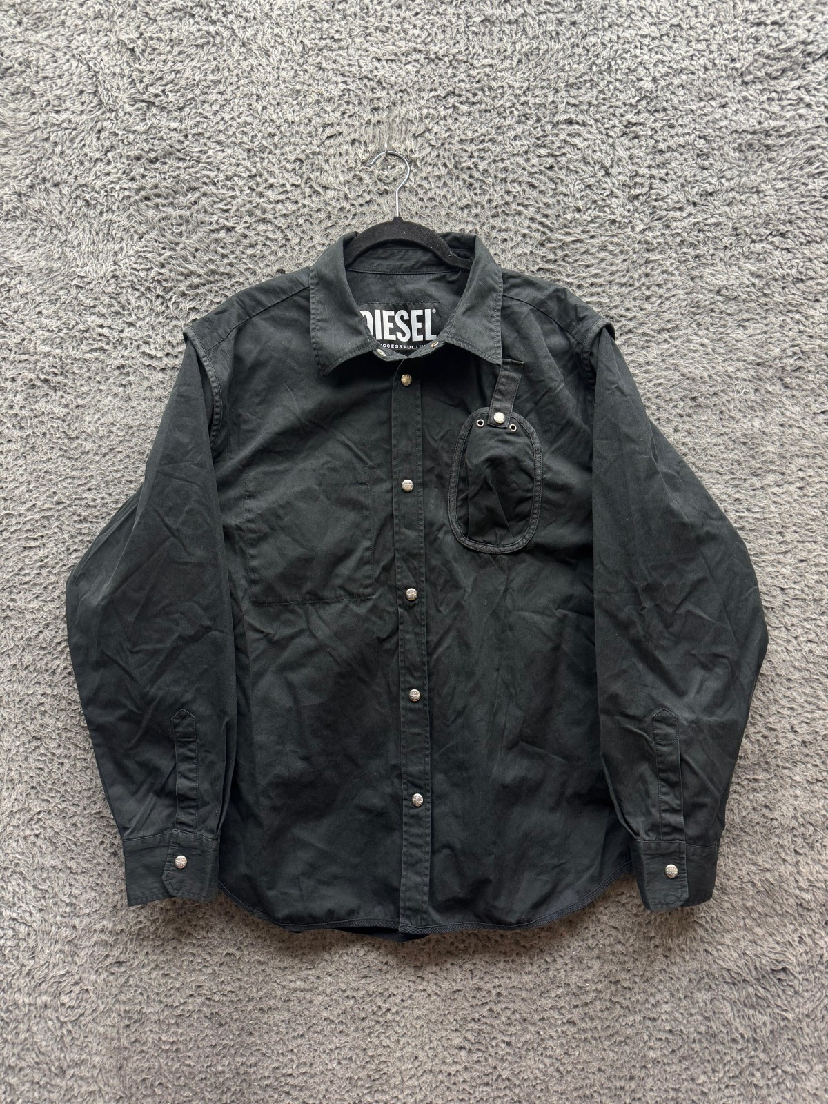 Diesel Cotton Canvas Button-Down Long Sleeve Utility Shirt Black Mens Size L