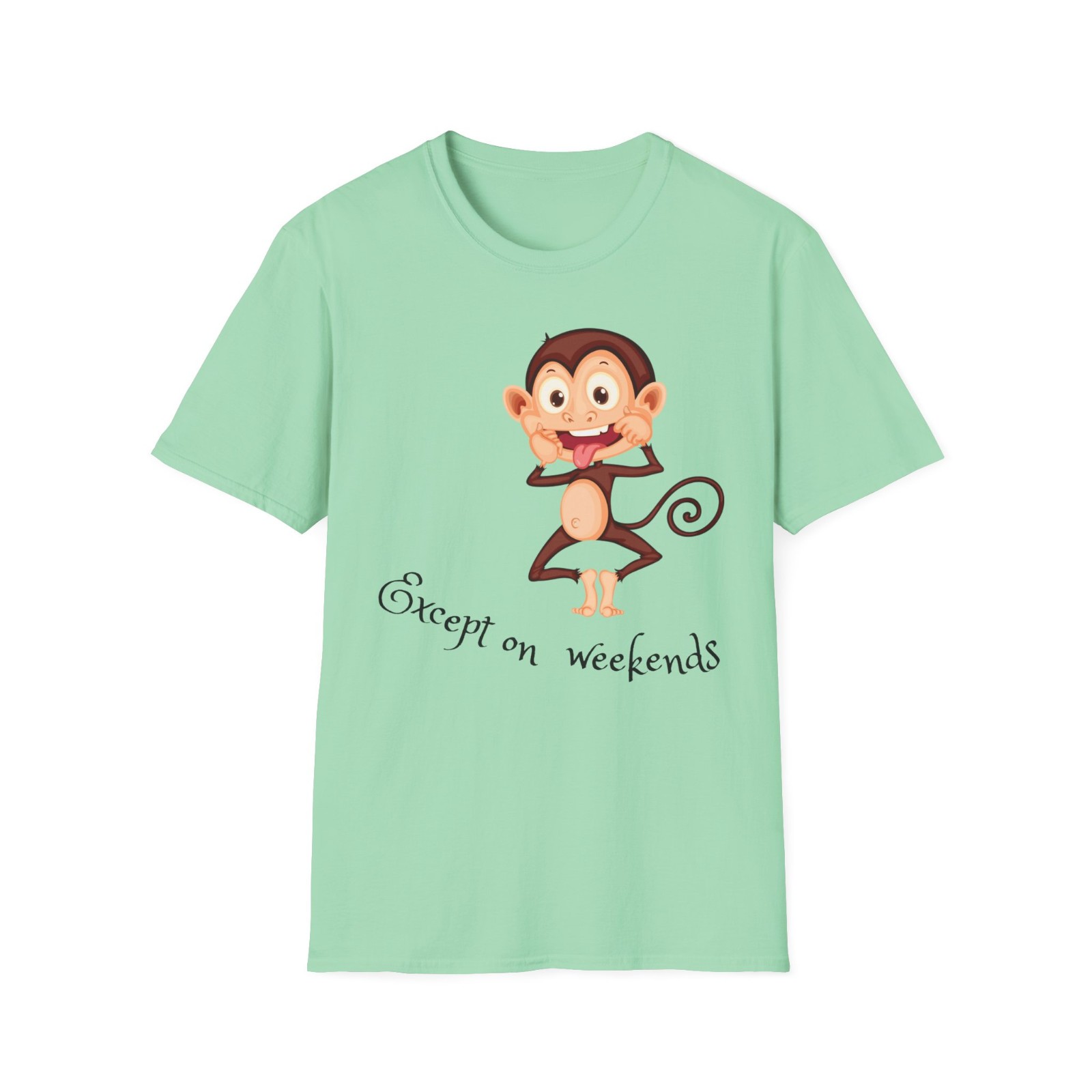 Funny Monkey T-Shirt Except On Weekends Graphic Tee Sarcastic Humor Unisex Shirt