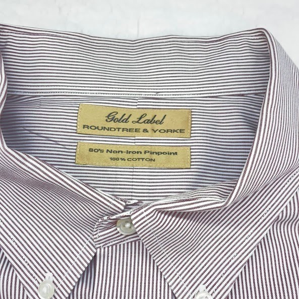 Roundtree & Yorke Gold Label Button Down Shirt Mens 18.5 Striped Puce