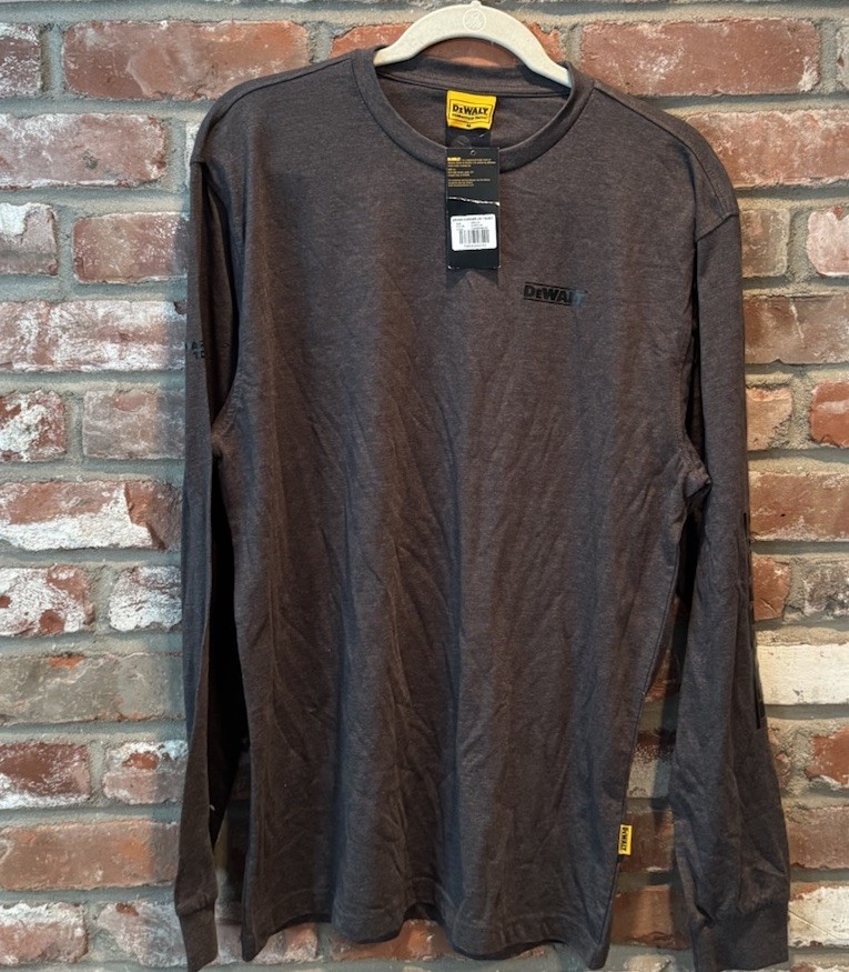 DeWalt Size Medium Men’s Guaranteed Tough Long Sleeve Shirt Gray Black Crew
