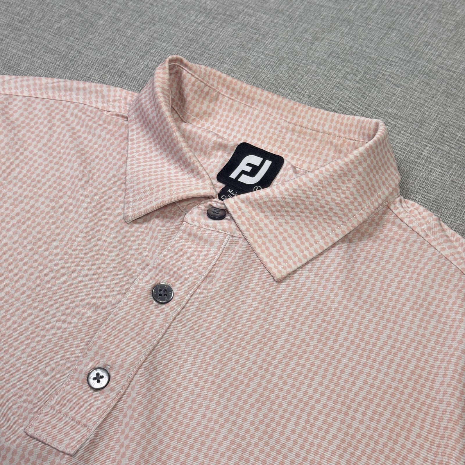 FootJoy Polo Shirt Mens Large Pink Geometric Polyester Spandex Golf Performance