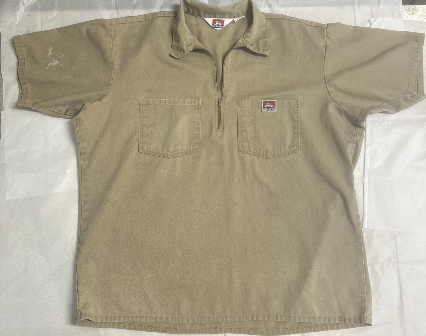 Ben Davis Half Zip Shirt Men’s Work Shirt Sz XL Brown Good To Fair Condition 1