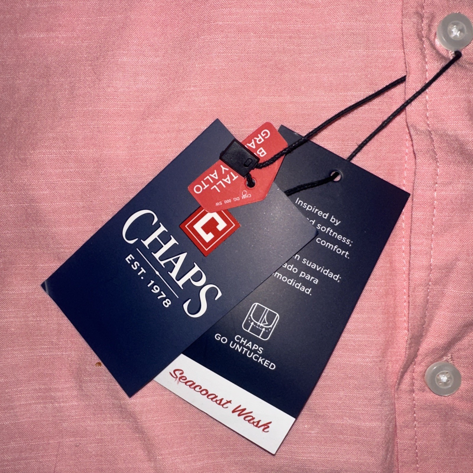 Chaps Men’s Seacoast Wash S/S Button Shirt Cotton Pink Big & Tall 2XLT Preppy