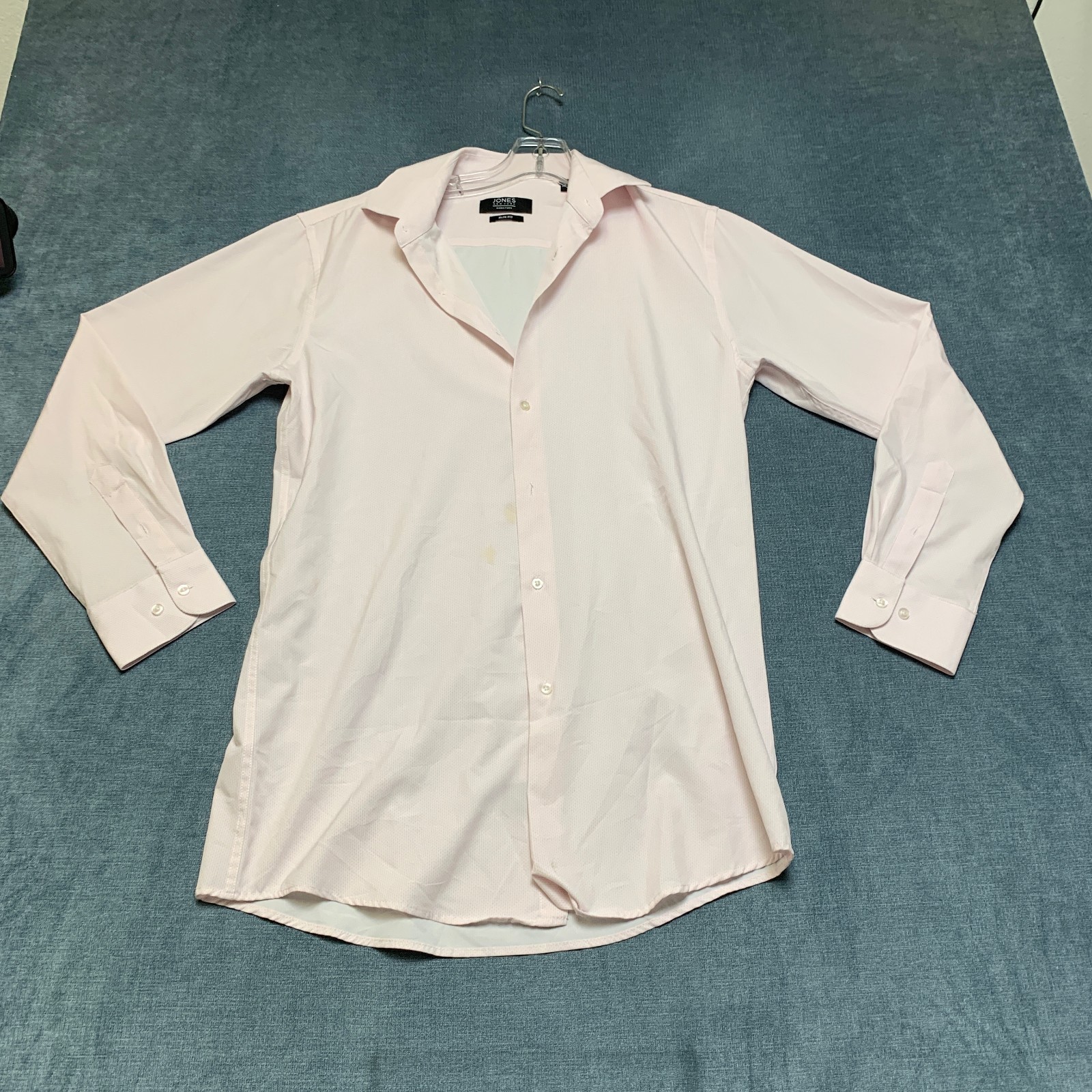 Jones New York Signature Dress Shirt Mens Medium 15-15.5 Light Pink Slim Fit
