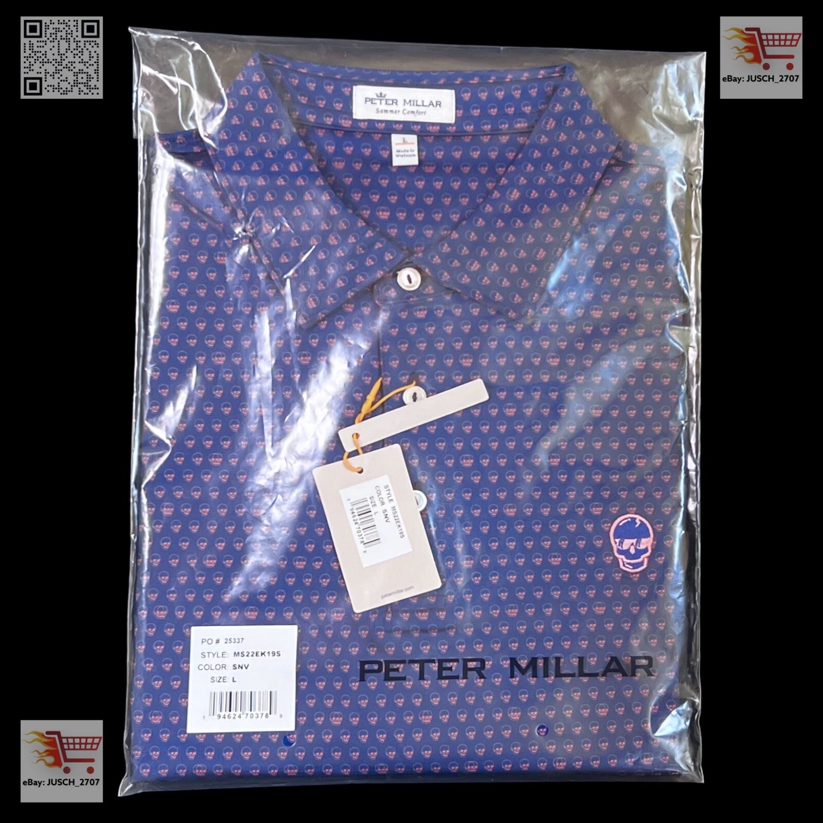 SWAG PETER MILLAR Golf Polo Purple Skull ⛳️ L LARGE ⛳️ Ditka Chicago Bears