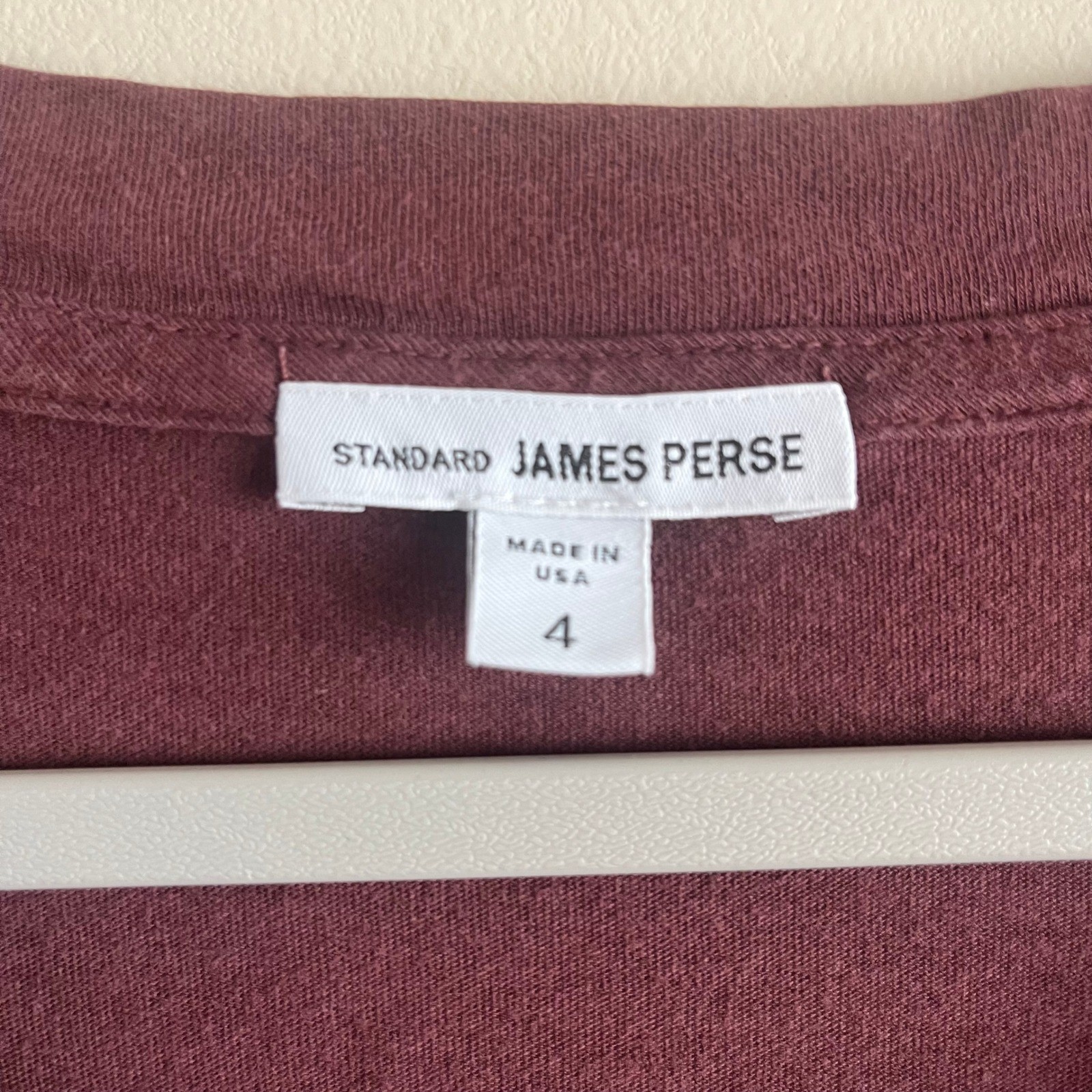 James Perse Standard V Neck Tee Burgundy Cotton Minimalist Size 4 Mens XL