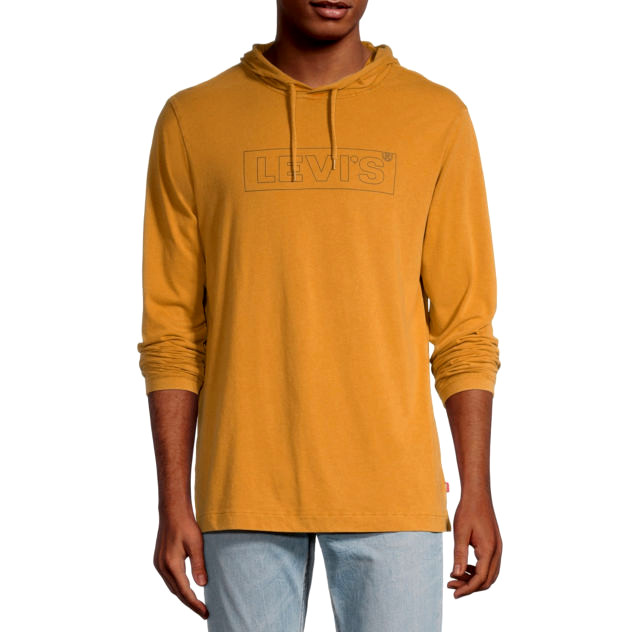 Levi’s Men’s Hoodie Shirt Large Long Sleeve Brown Pullover Sweater Big Logo New
